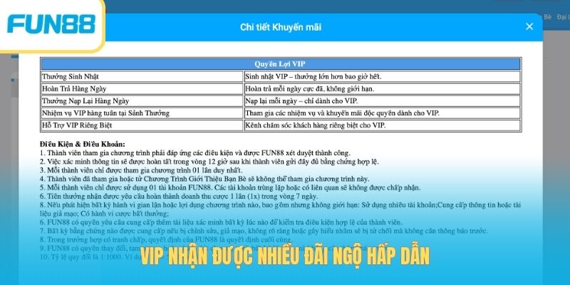 Nâng Cấp VIP Mới Ra Fun88 - Nhận Thưởng 38.888 Kđ Hấp Dẫn VIP nhận được nhiều đãi ngộ hấp dẫn